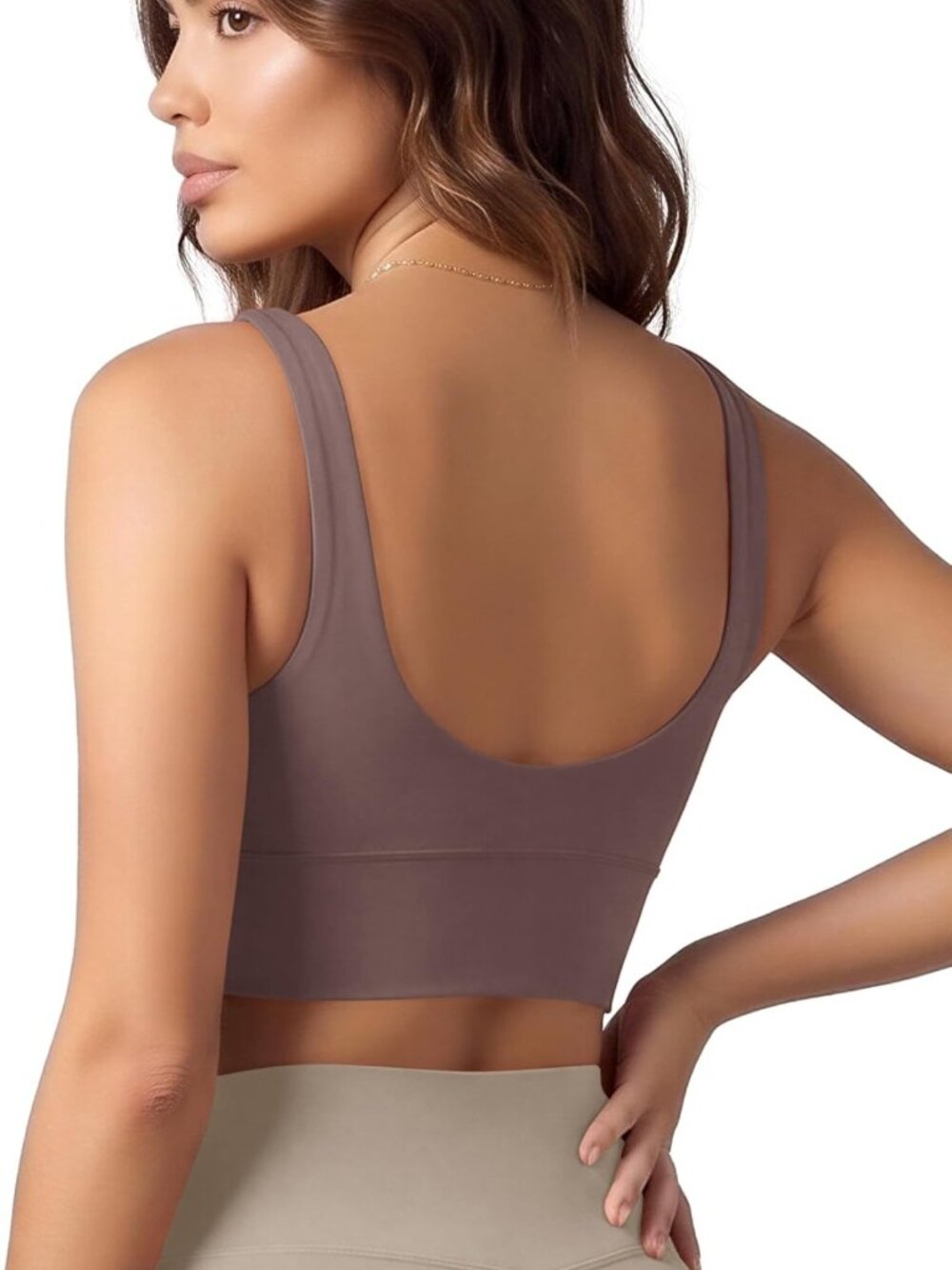 Women's Longline U-Back Sports Bra - V-Neck Padded Yoga Workout Tank Top
